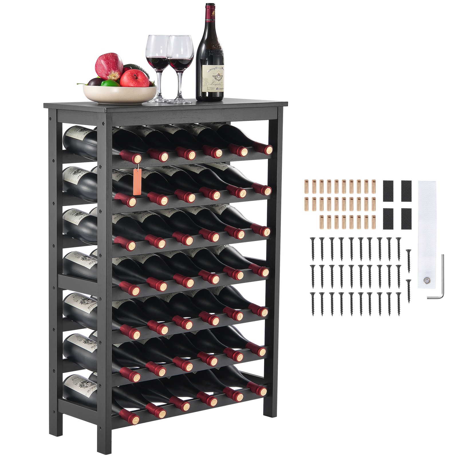 42 Bottle 7-Tier Modular Wine Rack Bamboo Wood Display Shelf With TableTop_voghion.com